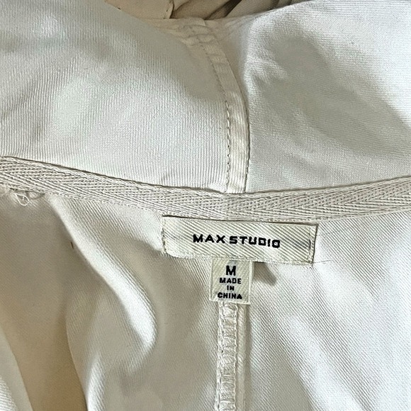 Max Studio Cream Open Front Blazer M Roll Tab Sleeve Career Jacket - Picture 4 of 4